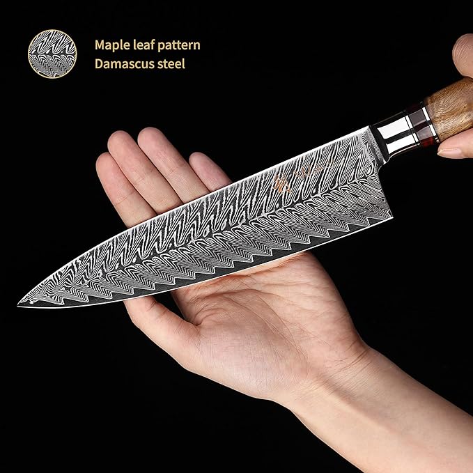 Wakoli Damascus Chef Knife Set with Magnetic Block – 5-Piece Professional Kitchen Knife Collection | Genuine 67-Layer Damascus Steel Blades with VG10 Core | Ergonomic Sycamore Wood Handles