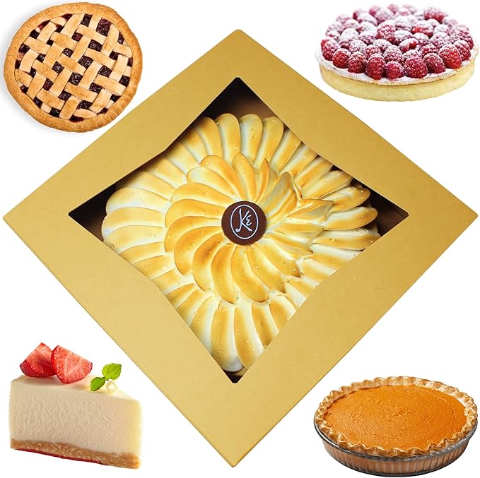 BAKELUV Pie Boxes for 9 Inch Pie | Brown, 12 Pack | 9x9x2.5 Bakery Box with Window, 9x9 Cookie Box, 9 Inch Pastry Boxes with Window Bulk, Cake Boxes, Auto Pop Up