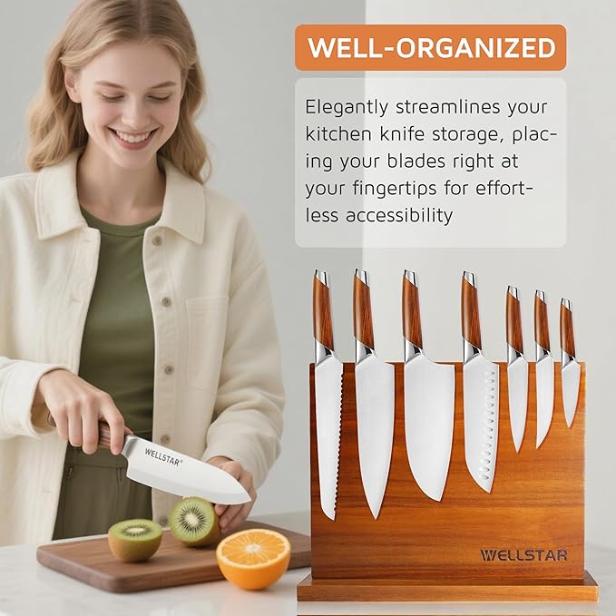 Modern Acacia Magnetic Knife Block Holder 12 x 10 Inches, Large Dual-Sided Strong Magnet Wood knives Stand, Luxurious Kitchen Counter Rack Organizer for a Stable and Stylish Cutlery Display