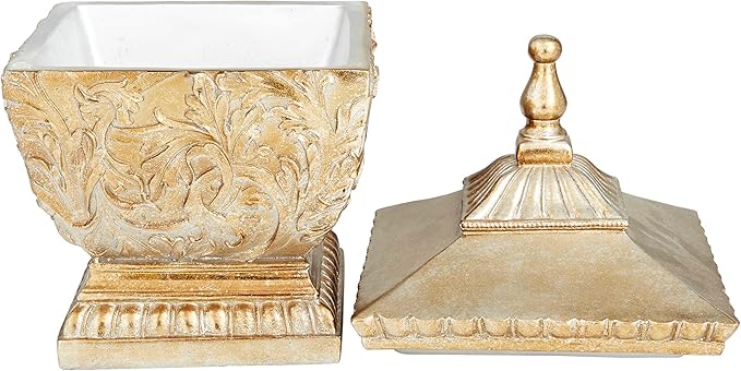 Deco 79 Polystone Solid Decorative Jars, 8" x 8" x 12", Gold
