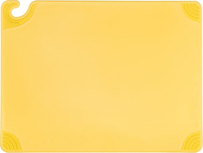 San Jamar Saf-T-Grip Plastic Cutting Board with Safety Hook, 18" x 24" x 0.5", Yellow