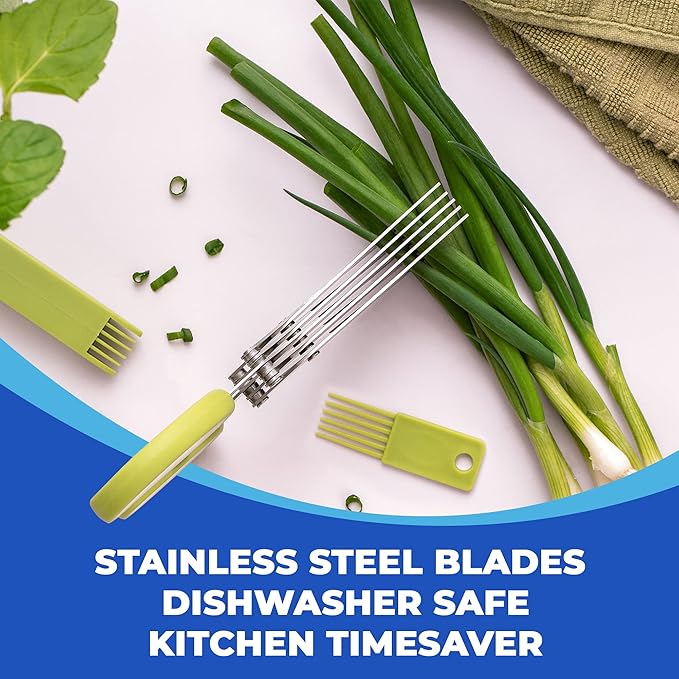 Jenaluca Herb Scissors with Five Blades - Two Pack - Herb Chopper with cleaning comb and safety cover