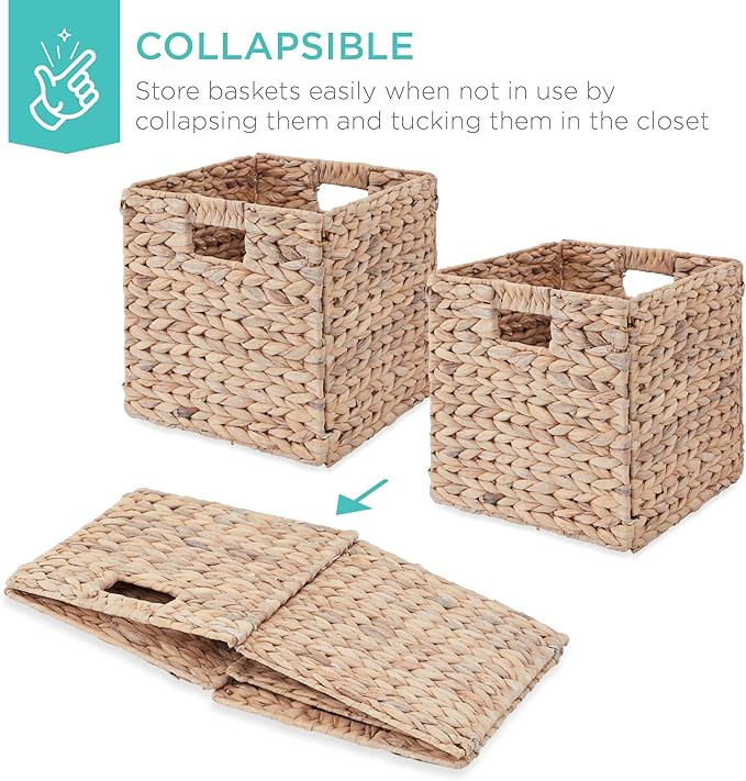 Best Choice Products 13x13in Pack of 5 Cube Storage Baskets, Water Hyacinth Multipurpose Collapsible Organizers, Handwoven Laundry Totes for Laundry, Living Room, Kids Room & Nursery - White