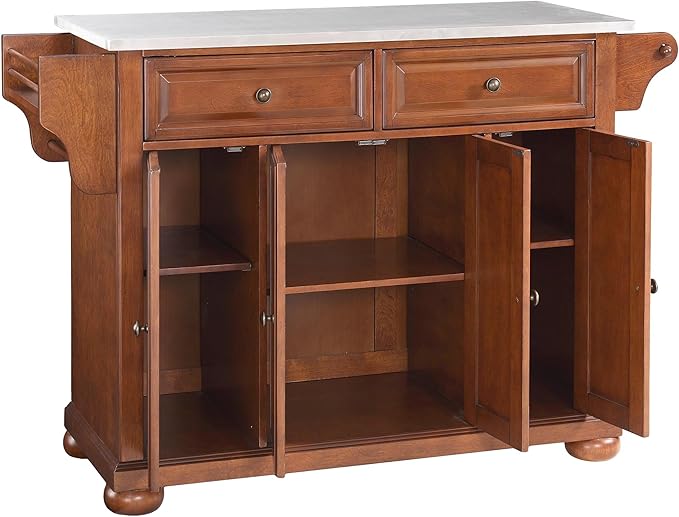 Crosley Furniture Alexandria Stainless Steel Top Rolling Kitchen Island Storage Cart, Spice Rack, Cherry