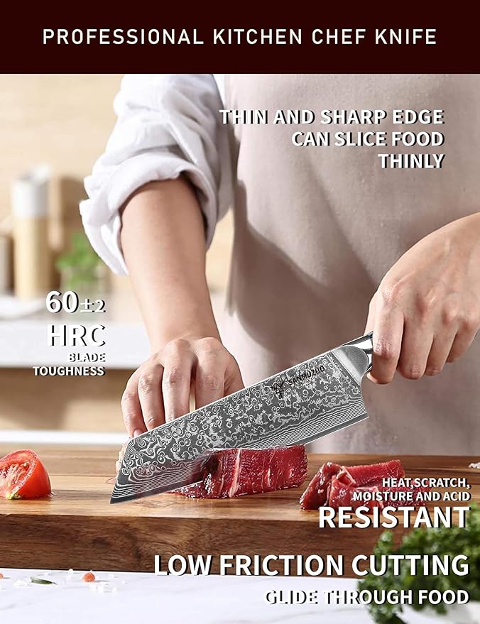 8.5 inch Kiritsuke Kitchen Chef Knife - 67 Layers Damascus Steel & Resin Handle - Xuan Series(Sapphire Blue)