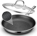 Frying Pan with Lid, 12 Inch Hybrid Non Stick Stainless Steel Skillets, Dishwasher Induction Oven Broiler Safe, Non Toxic Chef's Pan, PFOA Free Cookware