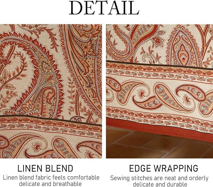 ISAENNE Designer French Red Long Rectangle Tablecloth,Linen Table Cloth with Cashew Pattern,Stain Proof Decor Tablecloths for Dining Thanksgiving Kitchen Christmas,63"*102"-Chauffrey D