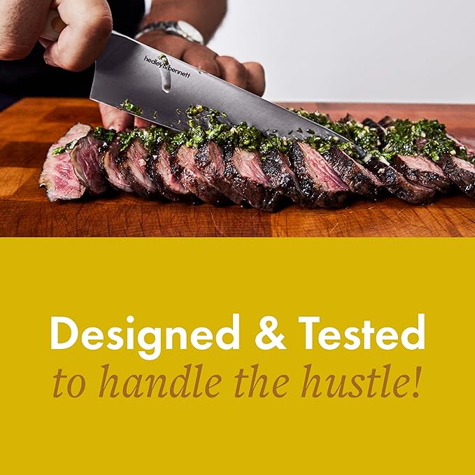 hedley & bennett Professional Chef Knife - Sharp 8 inch Japanese Kitchen Blade - Three-Layer Steel for Cutting Meat and Vegetables - Ergonomic Handle - Cooking Gift - Enoki (White)