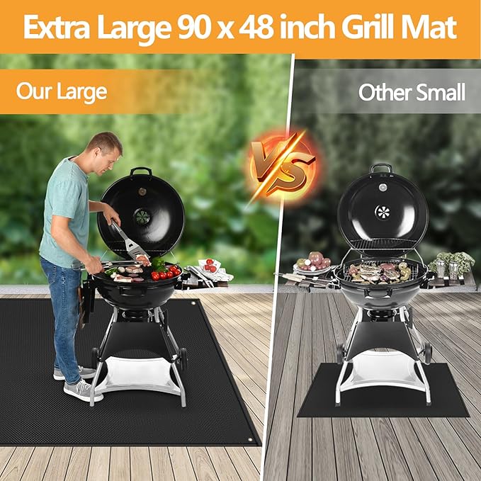 TOHONFOO 90 x 48 in Extra Large Grill Mat for Outdoor Grill - Grilling Mats for Outdoor Grill to Protect The Deck, Patio, Pavers - Easy to Clean BBQ Mats - 0.6mm