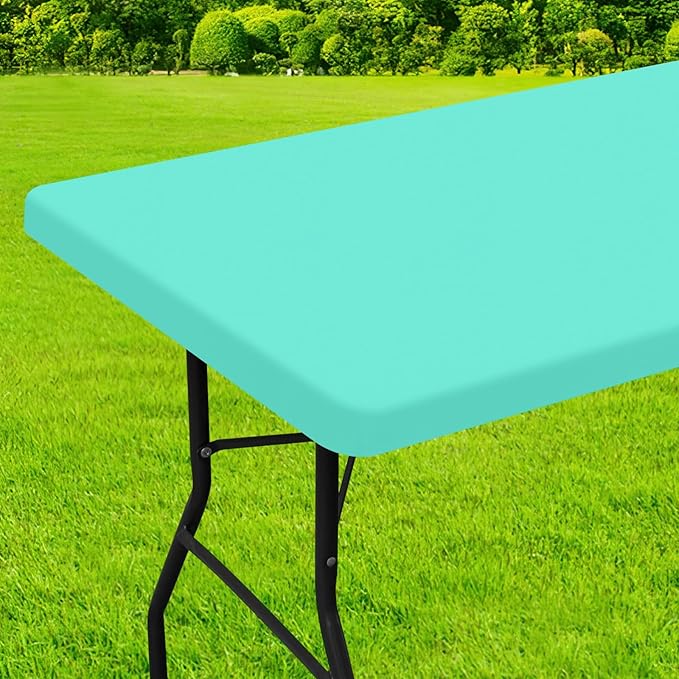 homing Rectangle Table Cloth Cover, Waterproof Polyester Elastic Fitted Tablecloth, Fits for 8 Foot Folding Tables, Washable Table Protector for Picnic, Camping, Outdoor (Aqua, 30" x 96")