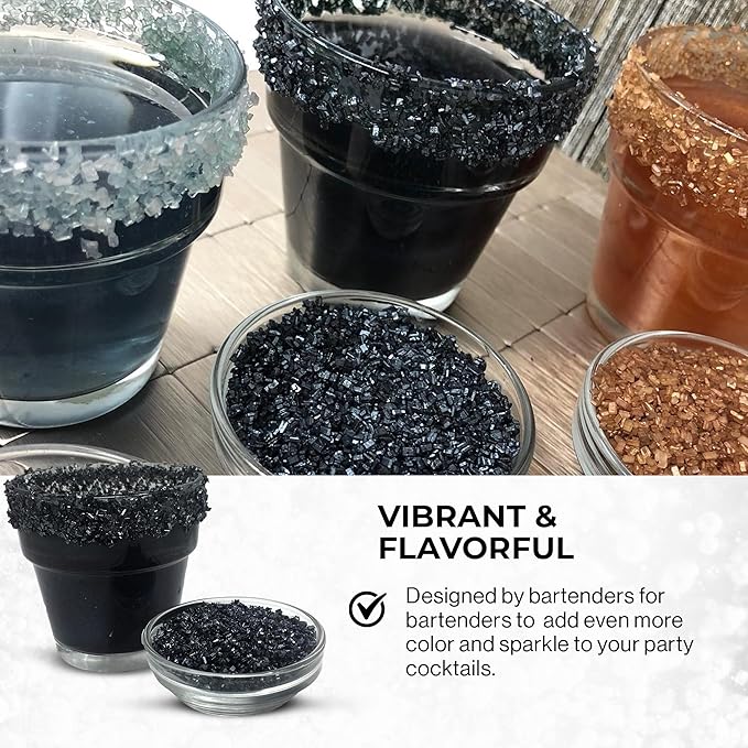 Snowy River Black, Cocktail & Margarita Sugar Rimmer - Vibrant Color Glass Rimming Sugar with Medium Crystal Texture - 8oz