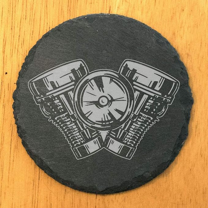 Power & Protection: V-Twin Engine Coasters for Your Ride - Round Slate - Set of 5