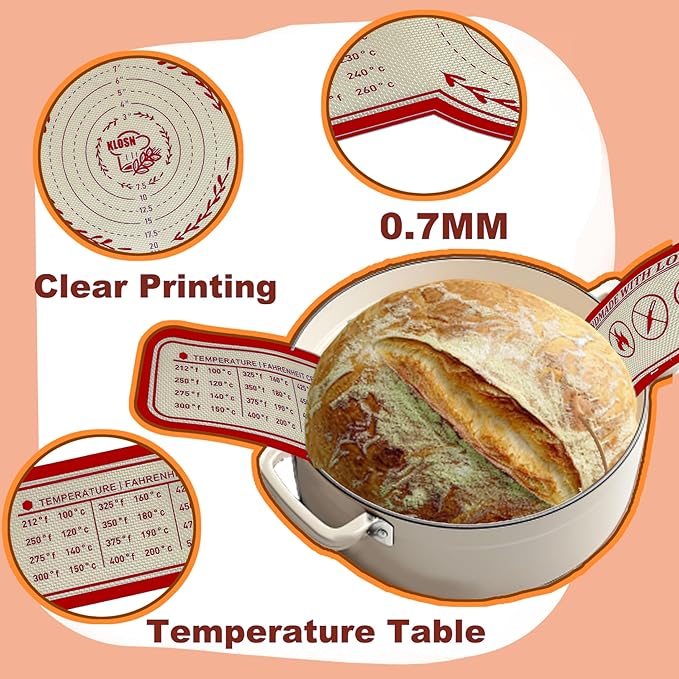 Silicone Bread Sling for Dutch Oven, 2 Pack (8" & 10" Round) – Non-Stick & 500°F Heat Resistant Sourdough Mat, Easy to Clean, Reusable Food-Grade Sourdough Slings - Fits 5–7 qt Dutch Ovens