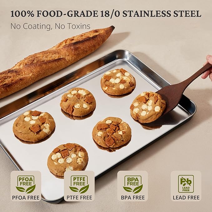 BRONYPRO Stainless Steel Baking Sheet Pan Set of 3, Cookie Sheets 9/12/16 In, Non-Toxic Uncoated Interior (PFOA & PTFE Free), Solid Warp-Resistant Cooking Trays for Oven & Toaster, Navy Exterior