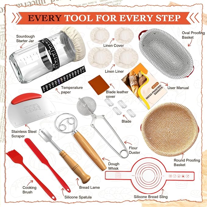 Sourdough Starter Kit, Sourdough Bread Baking Supplies, Sourdough Kit Home and Kitchen, Sourdough Bread Basket, Sourdough Starter Jar,Sour Dough Kit Tools,Bread Proofing Basket, Sourdough Jar