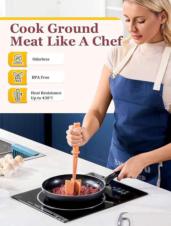 Meat Chopper for Hamburger, CLUEAPOP Premium Heat Resistant Masher and Smasher for Ground Beef, Nylon Ground Beef Chopper Tool and Meat Fork, Non Stick