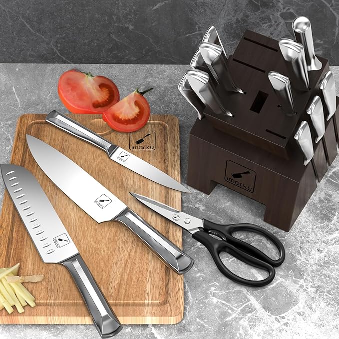 imarku Knife Set, 16 PCS High Carbon Japanese Stainless Steel Knife Sets for Kitchen with Block, Ultra Sharp Kitchen Knife Set with Sharpener Chef Knife Set, Dishwasher Safe, Best Gifts