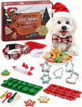 Dog Treat Kit for Christmas – 2 Silicone Christmas Edition Cookie Molds, 5 Cookie Cutters, 10 Recipes, Bow, Dog Hat, 4 Decorating Balloons, Decorating Pen – Ideal DIY Kit for Dogs Lover
