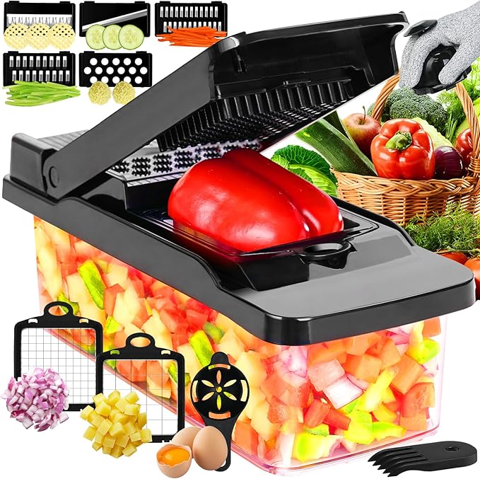 Vegetable Chopper Mandoline Onion Slicer - Multifunctional Food Cutter with Container, Pro Mandoline Slicer, Dicer Cutter, Kitchen Gadgets & Home Essentials