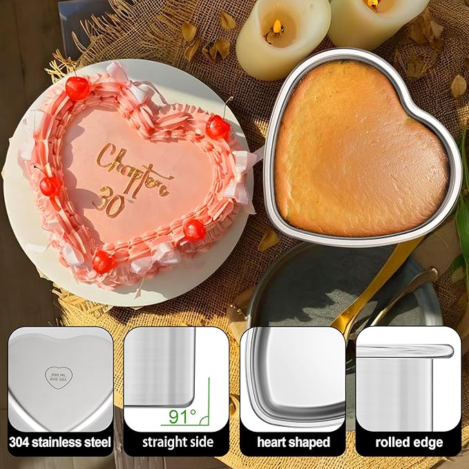 Heart Shaped Cake Pans, Nonstick Heart Cake Pan 6 Inch for Layer cakes, Stainless Steel Baking Pan Cake Tins for Birthday/Valentine's Day/Thanksgiving/Wedding/Anniversary/Christmas, Dishwasher Safe
