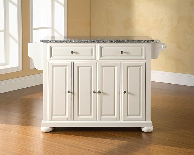 Crosley Furniture Alexandria Granite Top Rolling Kitchen Island Storage Cart, Microwave Stand, Spice Rack, White