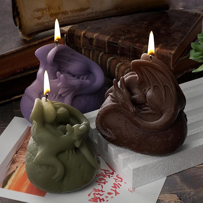 Flying Stone Dragon Animal Cylinder Candle & Resin Mold - Resin Casting Silicone Molds for Home Decor & Candle Making Wave Spiral Mold