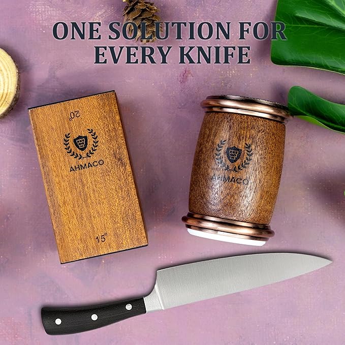 Rolling Knife Sharpener Wooden Kit - Roller Wheel Sharpener with Magnetic Holder | 400 Grit Diamond & 1000 Ceramic Disks Sharpeners | 15 & 20 Angle for Special & Standard Kitchen Knives