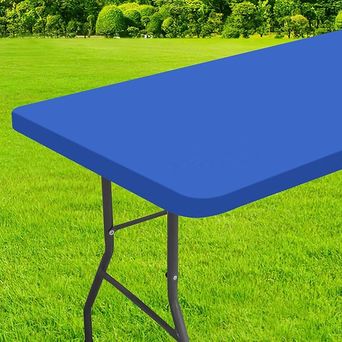 homing Rectangle Table Cloth Cover, Waterproof Polyester Elastic Fitted Tablecloth, Fits for 8 Foot Folding Tables, Washable Table Protector for Picnic, Camping, Outdoor (Blue, 30" x 96")