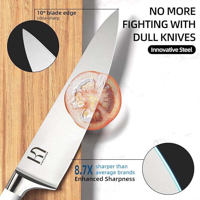 Knife Set, Premium 15 Piece Japanese High Carbon Stainless Steel Knives Set for Kitchen with Block and Sharpener, Razor Sharp Kitchen Knife Block Sets with Ergonomic Full-tang Handle, White