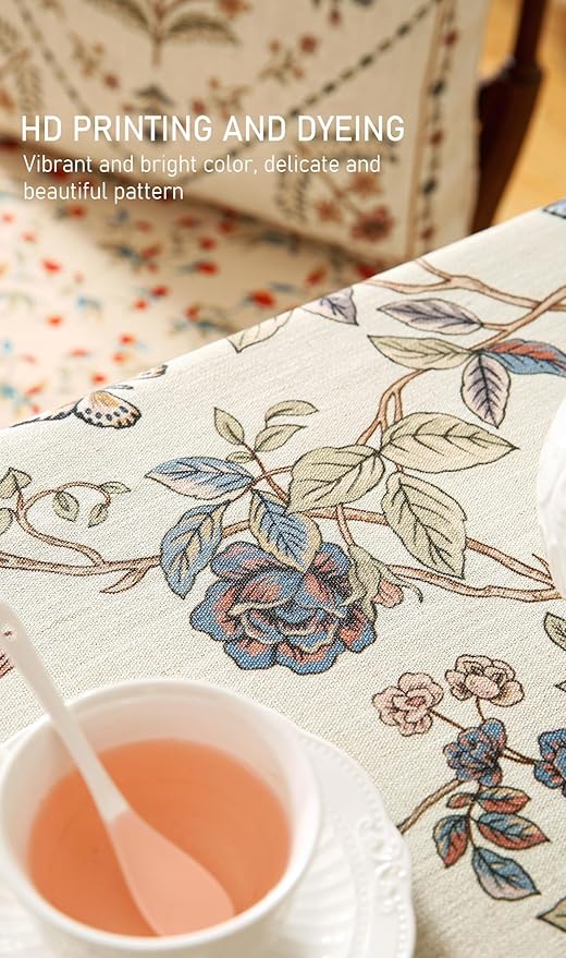 ISAENNE Designer French Light Beige Table Cloth for Rectangle Table,Linen Florals and Birds Pattern Tablecloth,Durable Decorative Tablecloths for Dining Thanksgiving Kitchen,55"*79"-Cornucopia