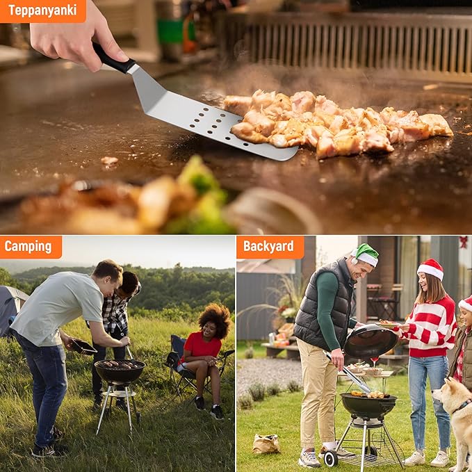Griddle Accessries Kit, 12Pcs Stainless Steel Metal Spatula Set, Grill BBQ Spatula Utensils Set with Storage Bag, Professional Grill Spatula Set for Men Women Outdoor BBQ & Camping