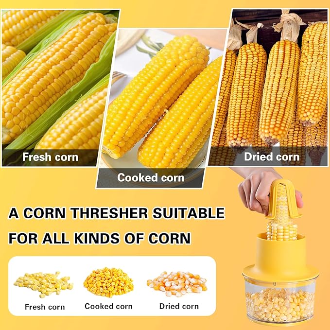 Corn Cob Stripper, Corn Peeler for Corn on the Cob, Quick Corn Cutter Tool, Corn shucker off the Cob with Bowl & Safety Handle [Yellow]
