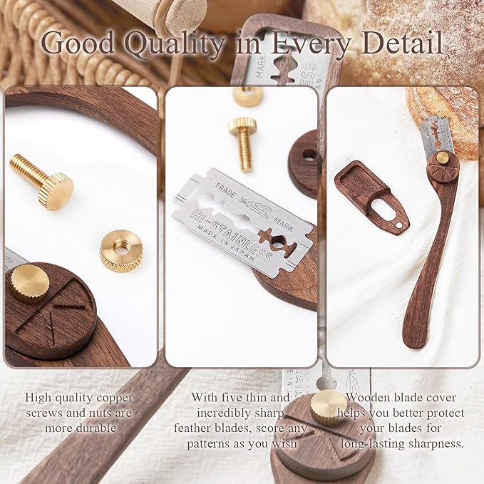Bread Lame Dough Scoring Tool with Blade Cover, Sourdough Scoring Tool with 5 Feather Blades, Scoring Knife for Bread Baking, Dexterous-Cut Series Lame Bread Tool (ELEGANT)