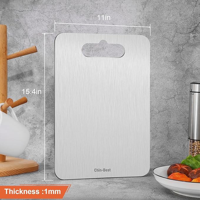Titanium Cutting Boards For Kitchen, Double-Sided Food-Grade Kitchen Stainless Cutting Board, Non-Toxic & Non-Slip, Dishwasher Safe, Ideal For Indoor, Outdoor, Camping & Bbq Parties, L 15.4" * 11"
