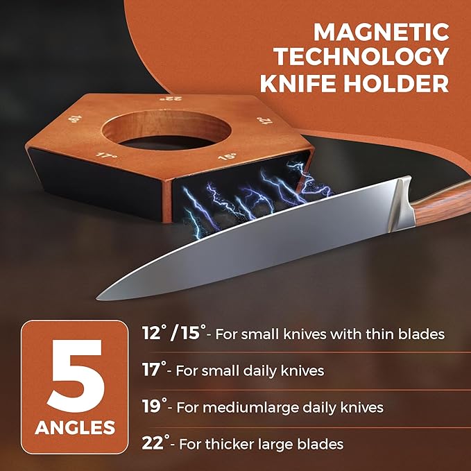 EdgeForge™ Rolling Knife Sharpener Kit - Dual-Grit Diamond & Ceramic Wheels - 5-Angle Magnetic Guide from 12-22 Degrees - Premium Beech Wood - Knife Sharpening Kit for Kitchen, Chef & Pocket Knives