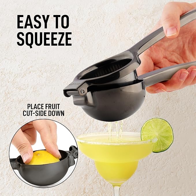 Zulay Kitchen Extra Large Lemon Squeezer Stainless Steel - Easy Squeeze Heavy Duty Lemon Juicer Hand Press - Ergonomic Citrus Squeezer & Fruit Juicer for Small Oranges, Lemons, & Limes - Black