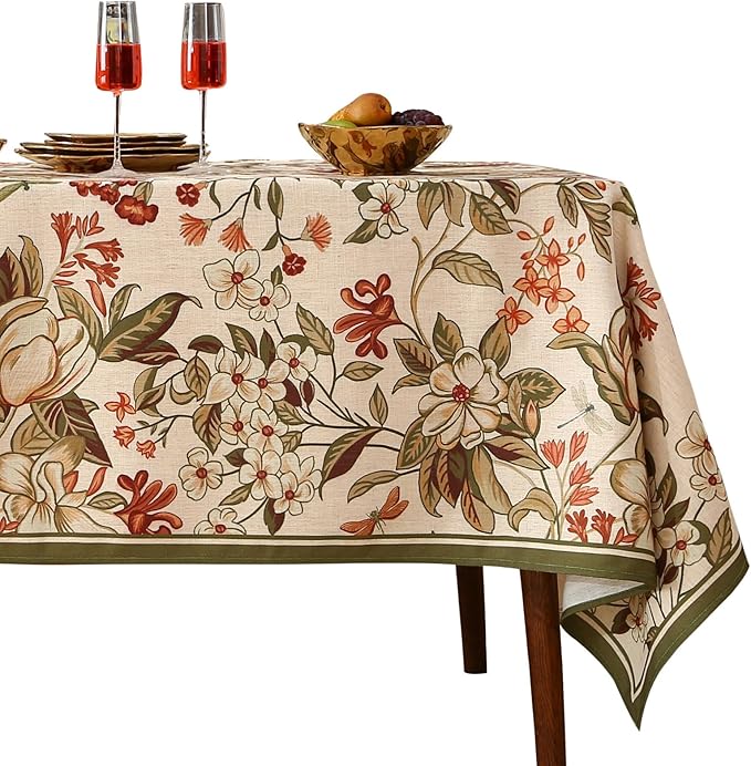 ISAENNE Designer Bohemian Linen Extra Long Tablecloth Rectangle,Colorful Floral Pattern Table Cloth,Wrinkle Resistant Decorative Tablecloths for Dining Thanksgiving Kitchen,67"*118"-Grace A