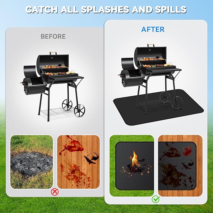 Large 60 x 40 inch Under Grill Mats for Outdoor Grill, Double-Sided Fireproof Deck Patio Protector Mat, Waterproof Oil-Proof BBQ Floor Pad Indoor Fire Pit Fireplace Mat
