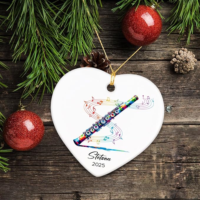 Customized Name & Year Flute Christmas Ceramic Ornament Gifts for Flutist, Flute Musician Christmas Ornaments Tree, Personalized Musical Instrument Lover Ceramic Keepsake 2025, Flutist Ornament Xmas