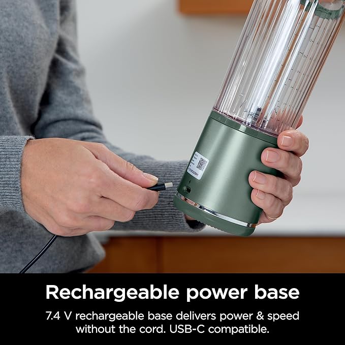 Ninja BC151EM Blast Portable Blender, Cordless, 18oz. Vessel, Personal Blender-for Shakes & Smoothies, BPA Free, Leakproof-Lid & Sip Spout, USB-C Rechargeable, Dishwasher Safe Parts, Forest Green