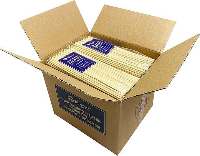 KingSeal Renewable Bamboo Heavy Weight Kebab Skewers, BBQ Sticks, 10 Inches x 3.8 mm Diameter, Resale or Retail Pack - 25 Bags of 100 (2500 Count)