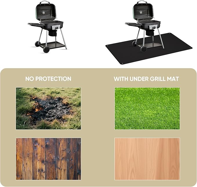 70 x 48 Inch Under Grill Mats for Outdoor Grill, Double-Sided Fireproof Grill Protector Pad, Waterproof, Oil-Proof, Indoor Fireplace/Fire Pit Mat, Easy-Clean BBQ/Grill Floor Mat for Deck & Lawn