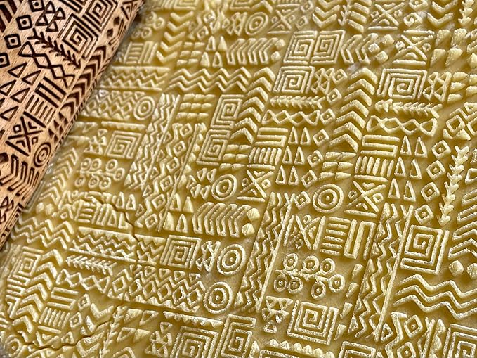 TRIBAL Embossing Rolling Pin. Laser Engraved Dough Roller for Embossed Cookies or Pottery by Algis Crafts