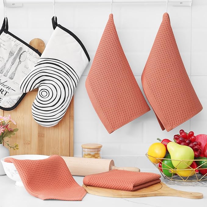 Homaxy 100% Cotton Waffle Weave Kitchen Dish Cloths, Ultra Soft Absorbent Quick Drying Dish Towels, 12 x 12 Inches, 8-Pack, Coral