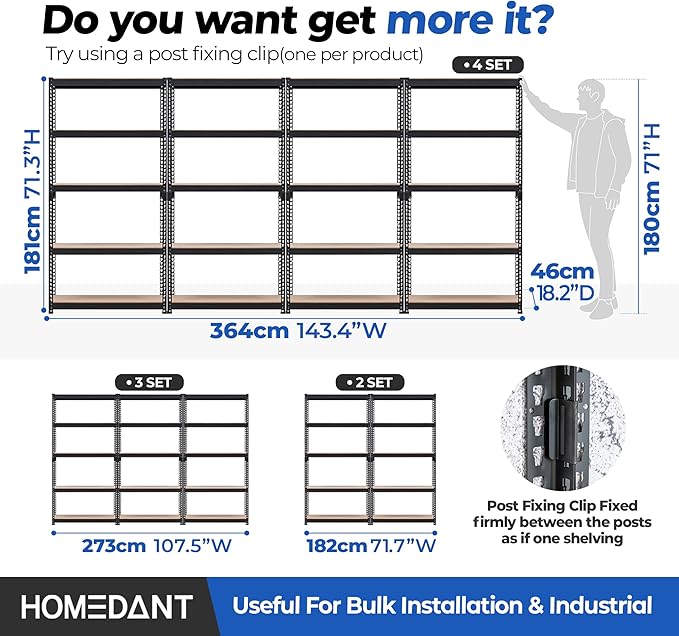 HOMEDANT 5 Tier Laminated Boltless Metal Shelving Unit Adjustable Garage Storage Utility Rack Heavy Duty Shelves Organization Multipurpose Shelf Warehouse Pantry Shed 35.9" W x 18.2" D x 71.3" H 4Pack