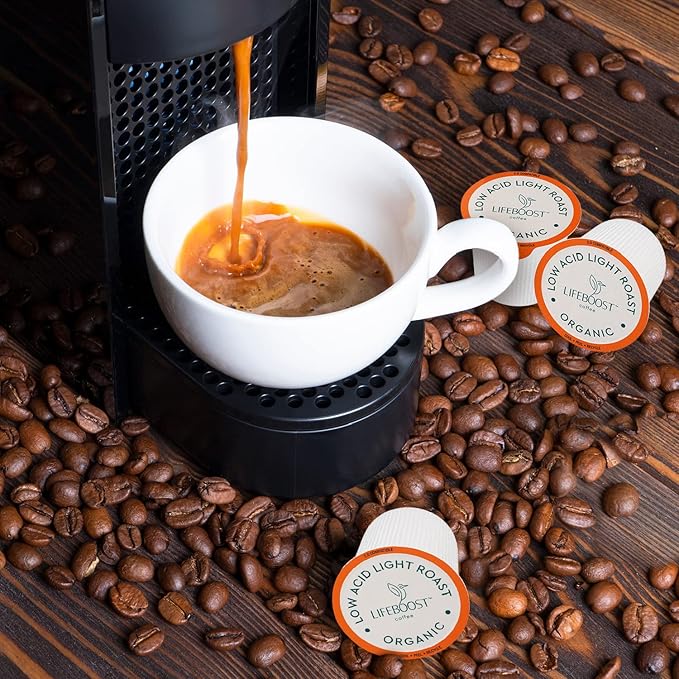 Lifeboost Light Roast Low Acid Coffee Pods - Single Origin Non-GMO Organic Coffee K Cups - Compatible with Keurig & Keurig 2 Machines - 10 Count