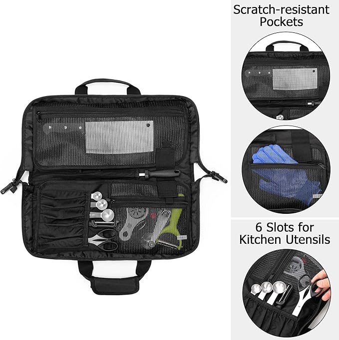 samdew Chef Knife Bag with Lockhole & 17 + 6 Slots, Chef Bag for Knife Storage, Travel Knife Roll for Professional Chefs, Knife Carrying Case Knife Carrier for Kitchen Utensils, Bag Only