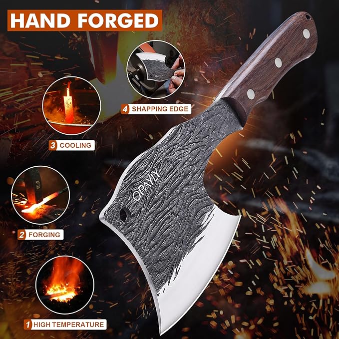 Heavy-Duty Bone Chopper Knife Hand Forged Meat Cutting with Cover Meat Bone Cleaver Knife High Carbon meat knife for Kitchen Outdoor Camping BBQ men gifts