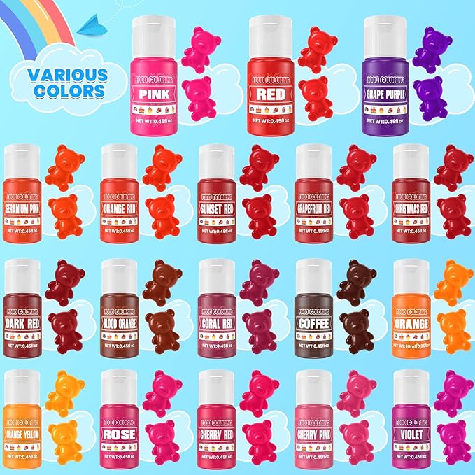 Food Coloring - 36 Colors Liquid Food Dye Set, Concentration Food Color for Christmas Cake Decorating, Baking, Easter Egg, Icing, Fondant, Cooking, Slime Making Kit and DIY Crafts - 0.45oz/Bottles