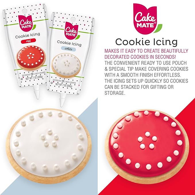 Cake Mate Cookie Dessert Decorating Kit – Red & White Cookie Icing, Red & Pink Sanding Sugar, Nonpareil Sprinkles – Perfect for Birthday Parties, Gender Reveals, Valentine's Day, and More